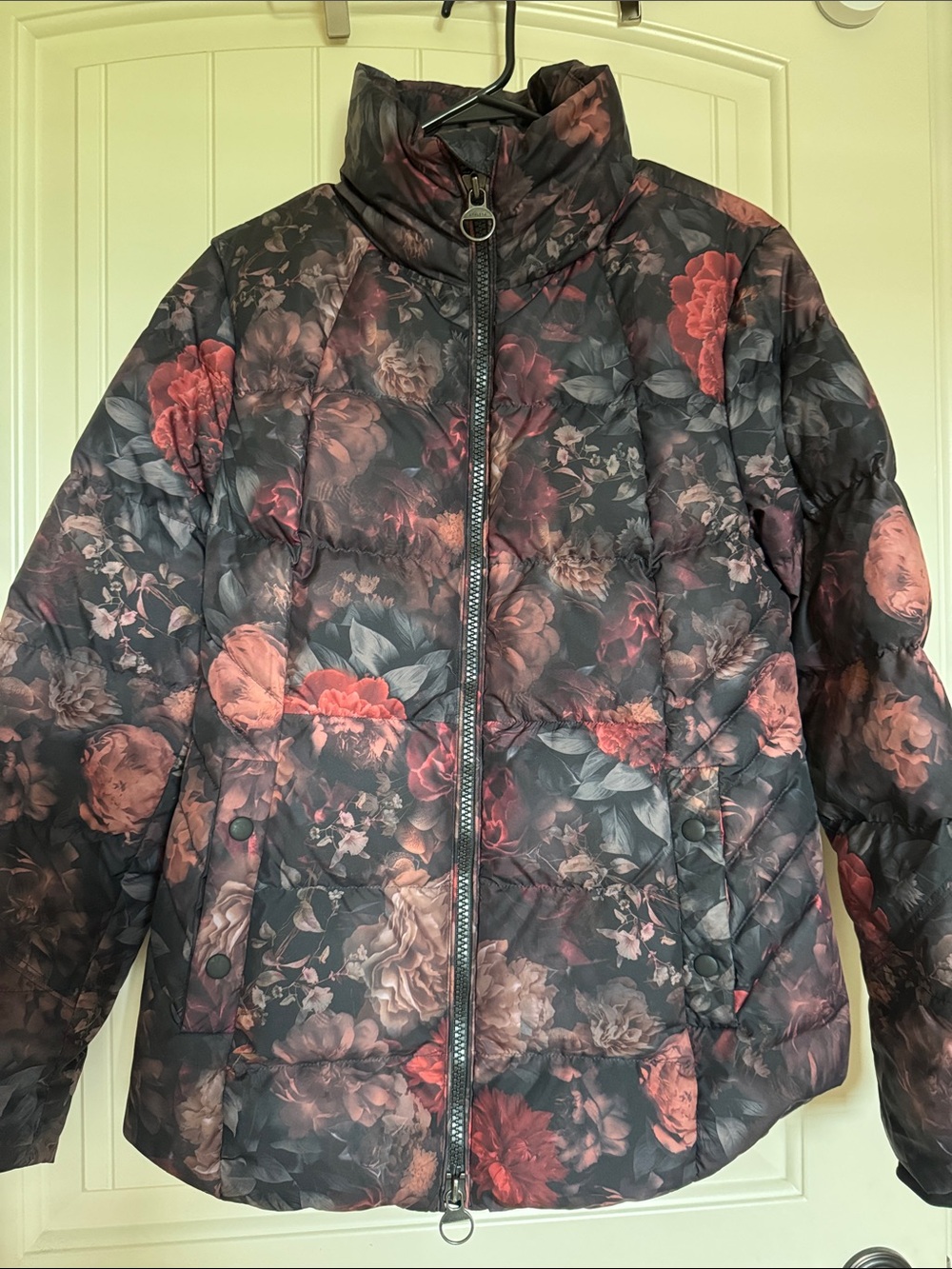 Athleta Downtown Quilted Puffer Jacket with Rose Print